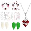 DPKOW Accessori per Costumi da Vampiro, Denti da Vampiro, zanne, Tatuaggi per Il Viso di Halloween, Tatuaggi sui vasi sanguigni, collane per Costumi di Halloween, Accessori per Cosplay