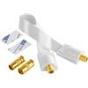 POPPSTAR Passacavo per finestra SAT 28 cm (cavo coassiale ultrapiatto 0,2 mm), 2 prese F per presa antenna IEC e spina, contatti dorati, con 2 quadratini adesivi, bianco