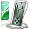 Coiwxmoi Cover per OPPO Reno 12 FS 5G/4G/OPPO Reno 12F 5G/4G con Cordino 6,67,Trasparente Custodia con Laccio Tracolla Corda Catena Cinghia,Ultra Morbido Silicone TPU Antiurto Case, Grigio Chiaro