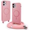 BGHHEU Magnetica Cover per iPhone 12 Mini con Cordino,[Compatible con Magsafe],Custodia Silicone con Regolabile Collana Sottile Morbida Case,Rosa