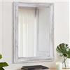AAZZKANG Specchi da parete 50 x 40 cm rustico legno cornice specchio decorativo casa colonica camera da letto bagno appeso specchio decorazione da parete rettangolare bianco