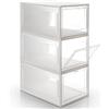 Yorbay Set da 3 Pezzi Scatola da Scarpe Fino a Taglia 48, Pieghevole Trasparente Impilabile Rimovibili , Home Organizer per Uomo/Donna, Bianco (37 x 26 x 20 cm) Riutilizzabile