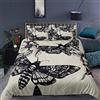 Loussiesd Set di da letto con teschio gotico e tarme morte e fiori,con copripiumino doppio con ossa,motivo pesonalizzato,per giovani,adulti,ragazzi,donne,nero,crema,morbida cerniera