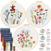 JSRQT 3 Set Ricamo Starter Kit de Floreale per Principianti, Kit Iniziale per Ricamo a Mano Facile per Bambini Adulti, Kit Punto Croce Motivo Floreale con Telaio da Ricamo, Istruzioni, Ago e Fili