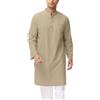 LVCBL Abito Uomo Islamico Cotone Lino Caftano Manica Lunga Colletto Alto Cachi 3XL