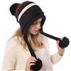 Kangqifen Berretto invernale da donna, foderato in pile, caldo, lavorato a maglia, con paraorecchie, 3 pompon, Nero , Taglia unica