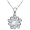 Flyow Set di gioielli in pietra di luna di loto, in argento Sterling 925, con pietra di luna, collana e orecchini a forma di fiore di loto, per donne e ragazze, 45,72 cm, Argento sterling, Pietra di