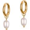 day berlin day.berlin orecchini a cerchio Celi da donna placcati oro 18k, 14mm di diametro con perla d'acqua dolce 7x8mm, acciaio inox 316L, senza nichel e resistenti all'acqua
