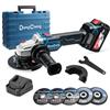 Dong Cheng DongCheng Smerigliatrice angolare a batteria 20V 125mm, Motore Brushless da 630 W, copertura a sgancio rapido, impugnatura antivibrante, 2 dischi abrasivi, 2 dischi da taglio, batteria da 4,0 Ah