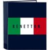 Safta BENETTON FLAG - Cartella a 4 anelli, ideale per bambini di diverse età, comoda e versatile, qualità e resistenza, 27 x 6 x 33 cm, Blu navy, M, Casual