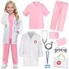 Wbesty Costume da dottore per bambini, 9 pezzi, per ragazzi e ragazze, per giochi di ruolo, con borsa, scrub per bambini, per Halloween, giochi di finzione, rosa 7-8 anni