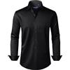 Alimens & Gentle Camicia da Uomo Slim Fit Tinta Unita Manica Lunga Elasticizzata Senza Pieghe abbottonata con Tasca, Nero, XX-Large
