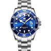 OLEVS Orologio da uomo in argento, grande viso in acciaio inox, classico facile da leggere orologio da polso di lusso da uomo, 5885 quadrante blu/bracciale in argento, Standard