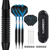 HRLORK Set di 3 freccette professionali con punta morbida in plastica, aste in alluminio, steli e alette con 3 alberi di ricambio bianchi e custodia per freccette, blu