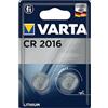 VARTA CR 2016, 6016101402, Batteria Litio a Bottone, Piatta, Specialistica, 3 Volts, Diametro 20mm, Altezza 1,6mm, confezione 2 pile