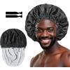 AffeGifts Cuffia per Capelli da Notte Uomo con 2 Elastici per Capelli, Cuffia da Doccia Reversibile in Raso per Dormire, Cuffia da Doccia da Uomo, Grande, per Capelli Ricci, Trecce, Protezione per Dreadlock (Ne