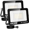 RIGIDON Faretto LED da Esterno con Spina, 2x 50W 5000LM Fari di Sicurezza, Proiettore Led, Faretti lampada Per Giardino Cortile Garage Parete Officina Patio, IP66 Impermeabile 3000K Bianco Caldo