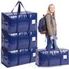 Dntorx 4 sacchetti da 90 l, Heavy Duty per traslochi, grandi con manico con chiusura lampo, pieghevole, per trasloco, campeggio, biancheria da letto, vestiti, colore blu