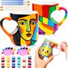 Yaunming Set di 2 tazze da pittura in ceramica, set fai da te per adulti, 2 tazze in ceramica, 12 colori senza piombo, 8 pennelli professionali, fai da te per adulti e bambini