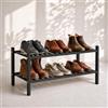 BAM BOO BOX Scarpiera in Legno Bambù 2 Ripiani - Porta Scarpe Salvaspazio Ingresso Slim 68x28x32 cm - Scarpiera Portascarpe Componibile Stretta Verticale - Mobile Scarpiera Piccola Modulare (Nero)