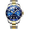 OLEVS Orologio da uomo in argento, grande viso in acciaio inox, classico facile da leggere orologio da polso di lusso da uomo, 5885 quadrante blu/bracciale in oro-argento, Standard