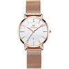 OLEVS Orologio da Donna Elegante Oro Rosa Analogico Quarzo Femminile Orologi Da Polso Bianco Ultra Slim Viso Grande Rotondo Donna Orologi Acciaio Inox Mesh Band Impermeabile con Data Orologio Donna