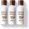ewku Set di articoli da toeletta all'olio di cocco formato da viaggio, con shampoo e balsamo con gel bagnoschiuma, mini set di articoli da toeletta da viaggio, kit da bagno di base per viaggi di lavoro, a