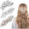 YUBBYSTU 3 fermagli per capelli con strass, fermagli per capelli con perle, fiore e foglia, accessori decorativi per capelli, accessori per capelli con clip a molla, per donne e ragazze