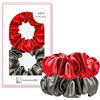 townssilk Seta Scrunchie - Set di 2 pezzi, 100% seta di gelso 6A/22 Momme, certificato Oeko-Tex, delicato sui capelli e voluminoso, elastico senza impronte. IronGray&Red