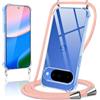 Coiwxmoi Cover per Google Pixel 10 con Cordino 6,3,Trasparente Custodia con Laccio Tracolla Corda Catena Cinghia,Ultra Morbido Silicone TPU Antiurto Case per Google 10, Oro Rosa