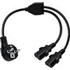 HuaLiSiJi Cavo Alimentazione PC Doppio 10A/250V Cavo Alimentazione IEC C13 Sdoppiatore C13 per Computer, Server, Router interruttori, Monitor (1m)
