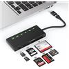 Yeemie Pro Lettore di schede multiple USB3.0, 7 in 1 USB e USB C 3.0 per SD TF Micro SD CF MS MMC Card, supporta 5Gbps ad alta velocità Lettore di schede SD/TF/Micro SD/CF/MS/XD Lettura simultanea di 5 schede