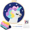 JSRQT Kit per Principianti Punch Needle, Kit Ricamo con Ago da Punzonatura per Adulti Bambini, Punch Needle Starter Kits con Modello di Unicorno, Kit Iniziale con Ago da Punzonatura con Strumento