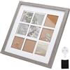 OLYCRAFT Cornice per foto in legno quadrata 33x33 cm, supporto grigio per display di 9 foto, grande cornice per foto con finestra trasparente per supporto da tavolo e sospensione a parete - 2 cm di