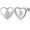 Jrêveinfini Cuore Orecchini Donna Argento 925, Lettera iniziale P Orecchini Bambina Ragazza Anallergici, Orecchini Piccoli Nichel Free Bimba Sposa Brillanti, Regalo Donna Compleanno Bambina