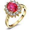 JewelryPalace Anello Kate Middleton Halo in Argento 925 Con Rubino Rosso Creato, Principessa Diana William Anelli Dorati Con Pietra Ovale, Fedina Zirconi in Oro Set Gioielli Donna 9.5