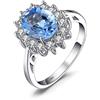 JewelryPalace Kate Middleton Anello Halo Donna Argento 925 con Naturale Topazio Azzurro, Principessa Diana William Anelli Donna con Pietra Ovale, Fedina Zirconi in Argento Set Gioielli Donna 19.5