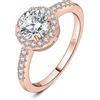JewelryPalace 1ct Classico Anello Halo Donna Argento 925 con Cubica Zirconia, Diamante Simulato Anelli con Pietre Laterali, Semplice Fedine Fidanzamento Matrimonio in Oro Rosa Set Gioielli Donna 22
