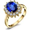 JewelryPalace Anello Kate Middleton Halo in Argento 925 Con Zaffiro Blu Creato, Principessa Diana William Anelli Dorati Con Pietra Ovale, Fedina Zirconi in Oro Set Gioielli Donna