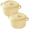 LUPATDY Set di 2 Ciotola da Forno in Ceramica con Coperchio 250 ml, Piatti da Soufflé, Pirottini con Manici per Torte, Carne, Verdure e Salse, Adatti per Friggitrice ad Aria, Forno, Microonde, Giallo