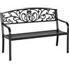 Outsunny Panchina da Giardino in Metallo con Schienale Decorato, 127x60x87cm - Nero|Aosom