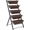 Outsunny Portapiante Verticale a 5 Livelli con 5 Vasi con Fori di Drenaggio, in Acciaio e PE, 55x63x120 cm, Marrone | Aosom Italy