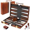 YUJUVI Backgammon, set di valigie per 2 giocatori, classico gioco da tavolo da 15 pollici, con custodia in pelle di alta qualità, portatile e da viaggio (15 pollici, marrone)
