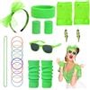 PEAKTOP 19PCS Accessori Anni 80, Déguisement Année 80 Femme, Set Di Costumi Anni 80 Per Donna Con Guanti Leggings Occhiali Cerchietto Orecchini Per Halloween Martedì Grasso Cosplay Spettacolo Teatrale（Verde）