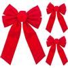Lwtsrp 3 Pezzi Fiocco Regalo Grande, 23 x 33cm Rosso Fiocchi di Velluto Regalo da Appendere, Fiocchi di Natale, per Decorazione Festiva della Porta d'ingresso