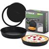 NutriChef Tortiera Rotonda 23 cm, Teglie da Forno 2 Pezzi, Stampo Crostata in Acciaio Carbonio, Teglia Forno Base Rimovibile, Antiaderente, Altezza 2,5 cm, Tortiera Apribile, Nero