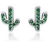 NewL Orecchini a perno da donna, in argento Sterling 925, con cristalli verdi brillanti, a forma di cactus