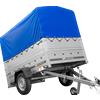 UNITRAILER Rimorchio monoasse 200x125 UNITRAILER GARDEN 201 KIPP con sponde BIS, telaio H-800 e telo di copertura blu