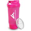 AMITYUNION Shaker per proteine FYRA 700 ml con contenitore - scomparto polvere - shaker per proteine, senza BPA con setaccio e scala per frullati di siero di latte e BCCA, (Rosa)