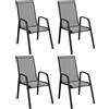 Outsunny Set 4 Sedie da Giardino Impilabili e Salvaspazio con Braccioli in Metallo e Tessuto a Rete, Nero | Aosom Italy